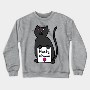 Cute Cat with Nasty Woman Sign Supports Kamala Harris Crewneck Sweatshirt